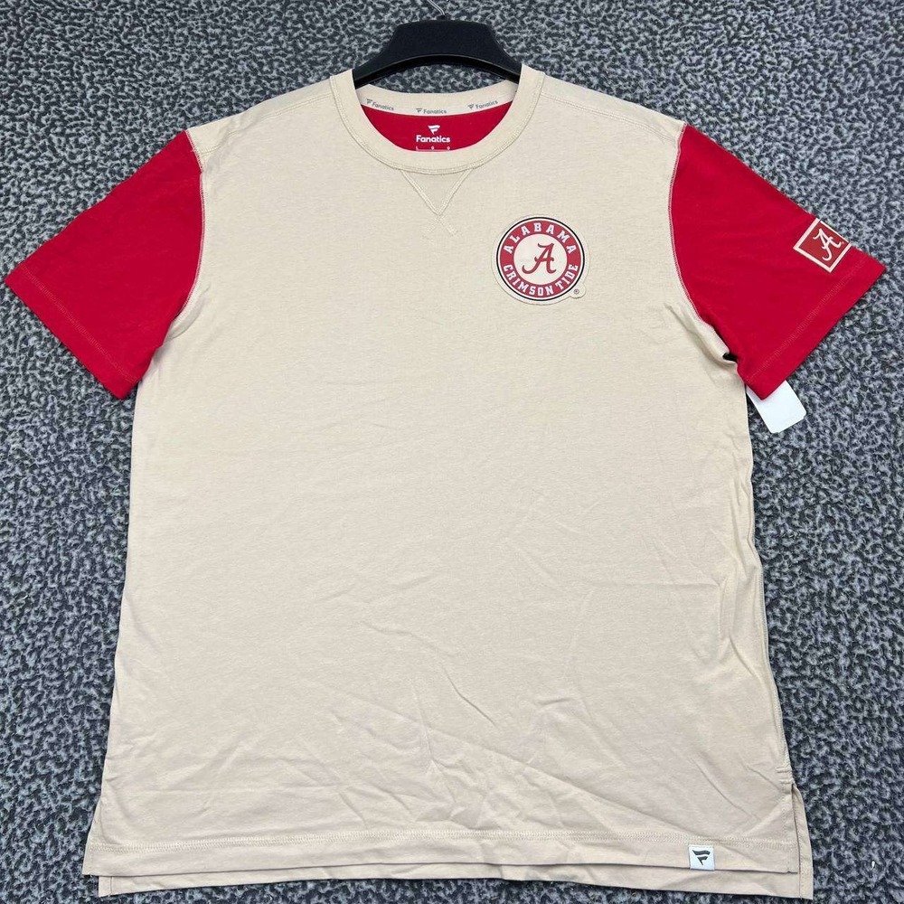 Alabama Crimson Tide NCAA Shirt Men Large Tan Fanatics Short Sleeve Cotton New